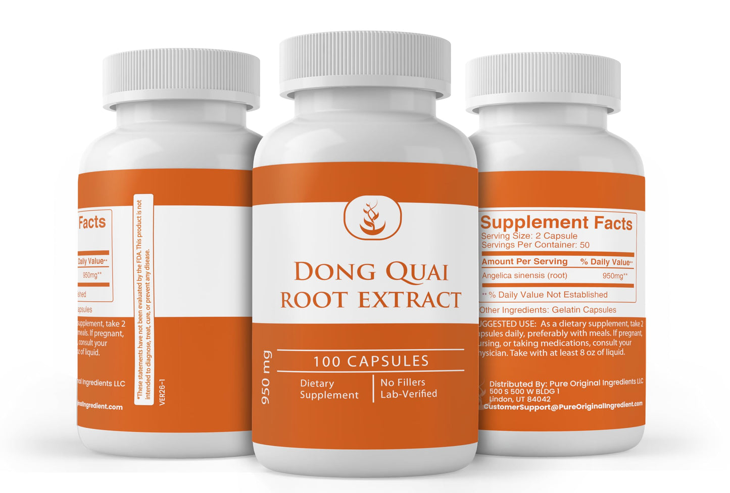PURE ORIGINAL INGREDIENTS Dong Quai Root Extract Capsules 200 Count