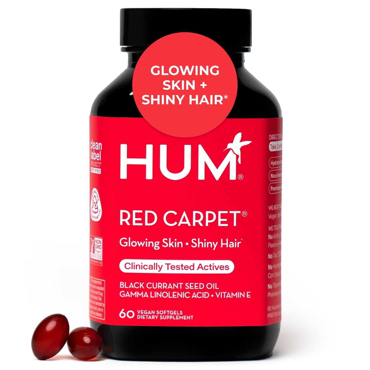 HUM Red Carpet Skin & Hair Supplement Omega 3 Black Currant Oil Capsule, 60 Count