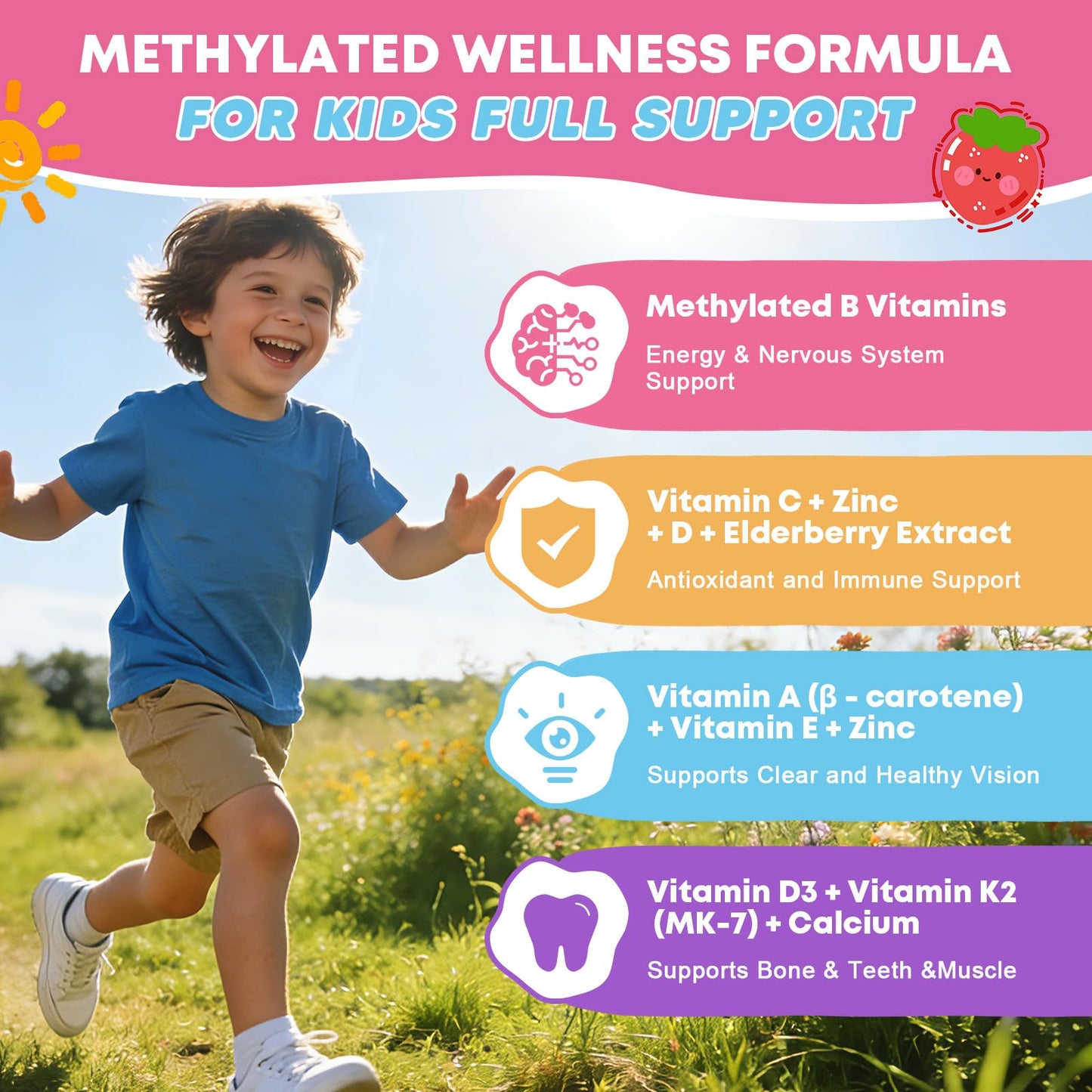 YANLUOBO Kids Multivitamin Gummies with Omega-3 DHA+EPA, 60 Gummies