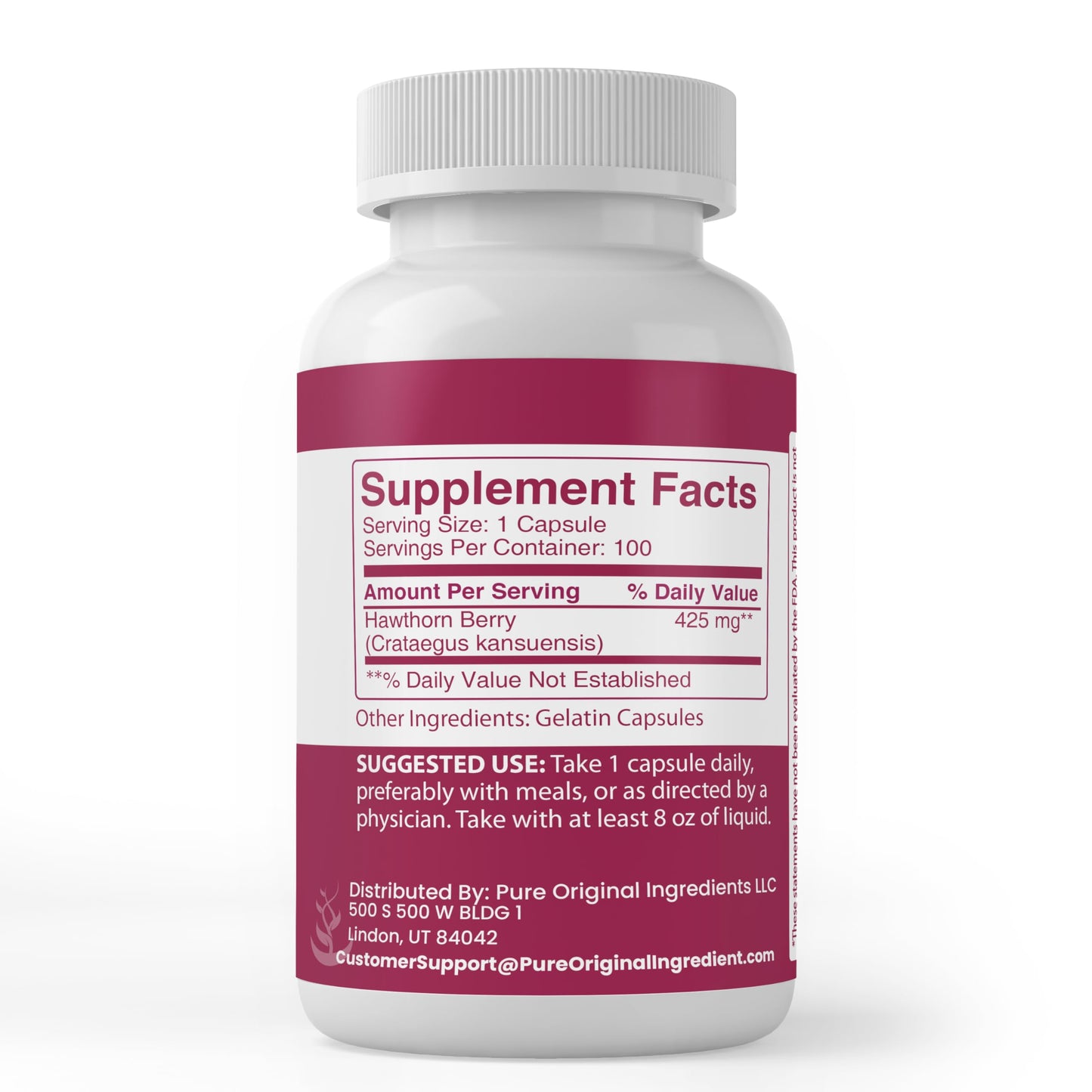 PURE ORIGINAL INGREDIENTS Hawthorn Berry Capsules, 100 Count