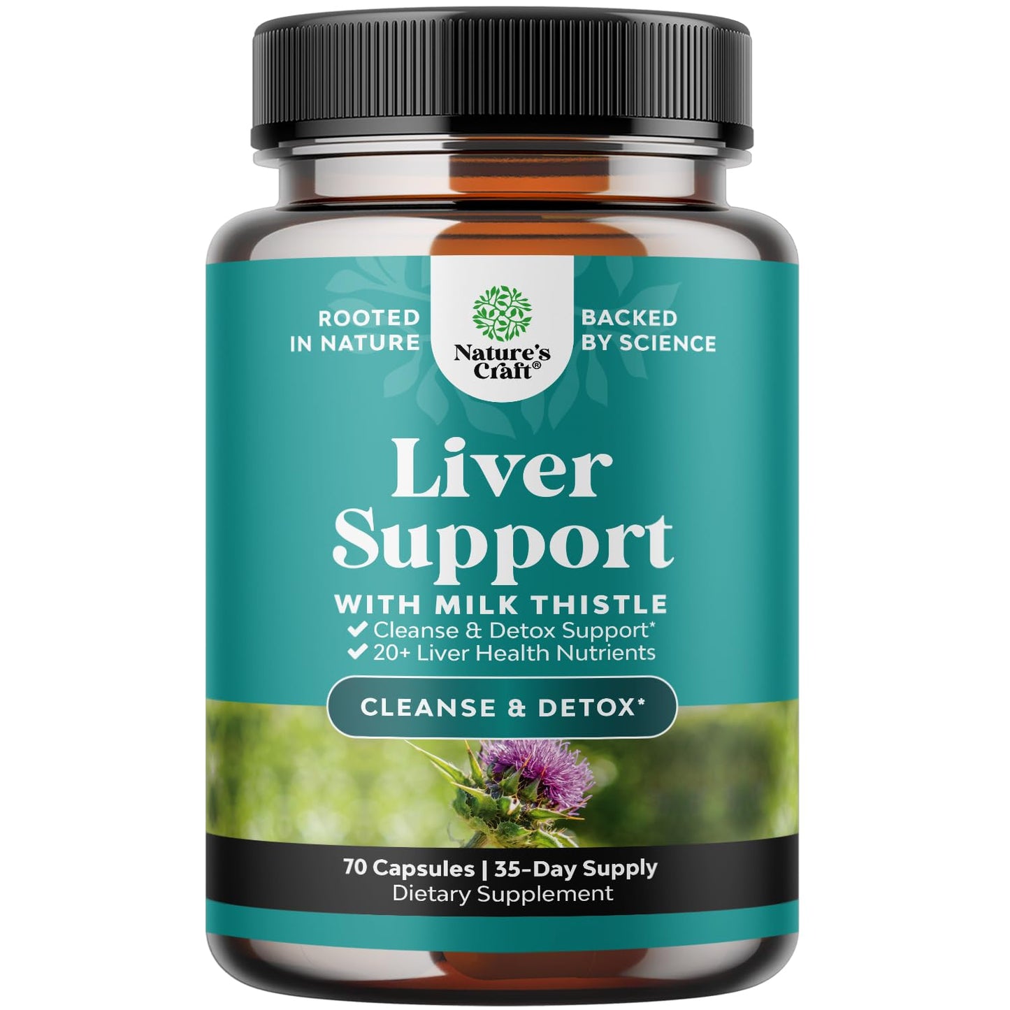 Natures Craft Liver Cleanse Detox & Repair Milk Thistle Supplement for Digestion & Immune Health - Ginger Root, Choline & Dandelion Root - Herbal Liver Support with Silymarin, Beetroot & Artichoke, Capsule, 70 Count