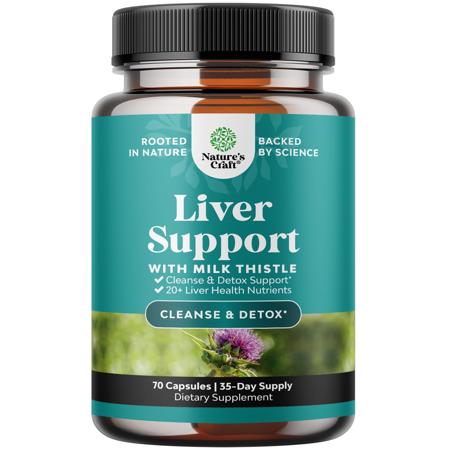 Natures Craft Liver Cleanse Detox & Repair Milk Thistle Supplement for Digestion & Immune Health - Ginger Root, Choline & Dandelion Root - Herbal Liver Support with Silymarin, Beetroot & Artichoke, Capsule, 70 Count