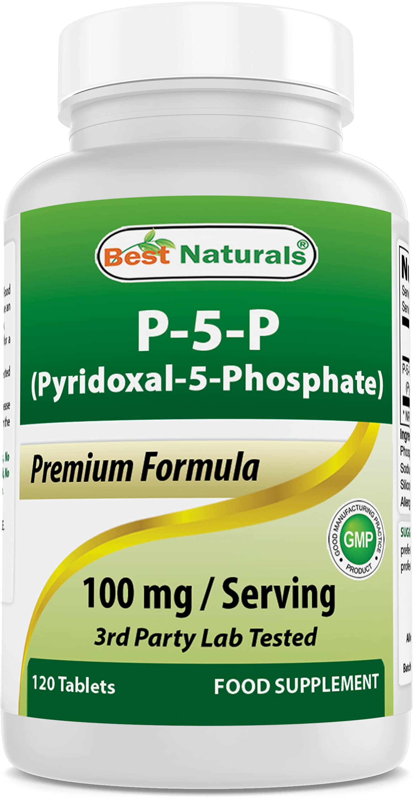 Best Naturals P5P Vitamin B6 (Pyridoxal 5 Phosphate) 100 mg/Serving Tablets, 120 Count