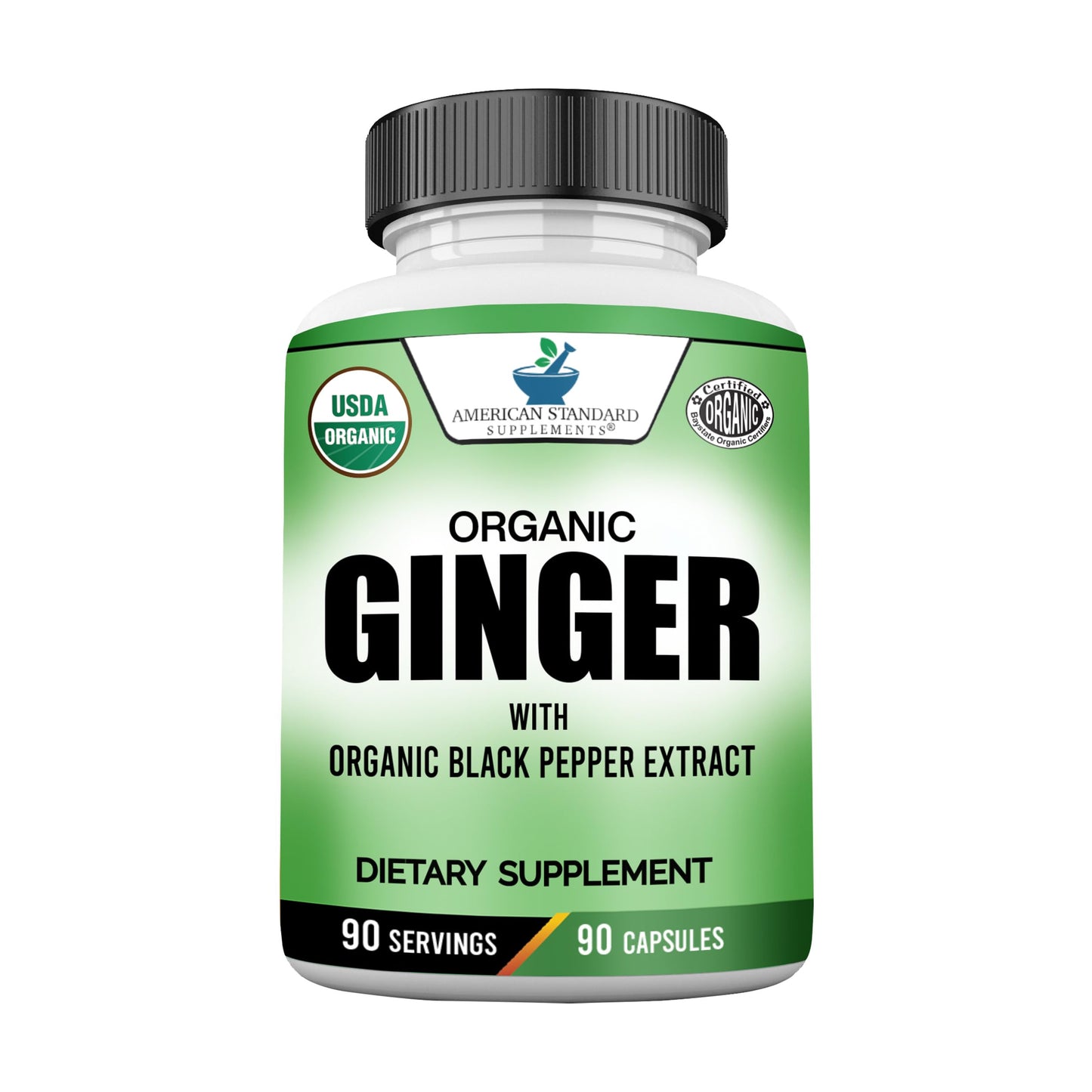 American Standard Supplements Organic Ginger Extract with Organic Black Pepper Extract 90 Capsules