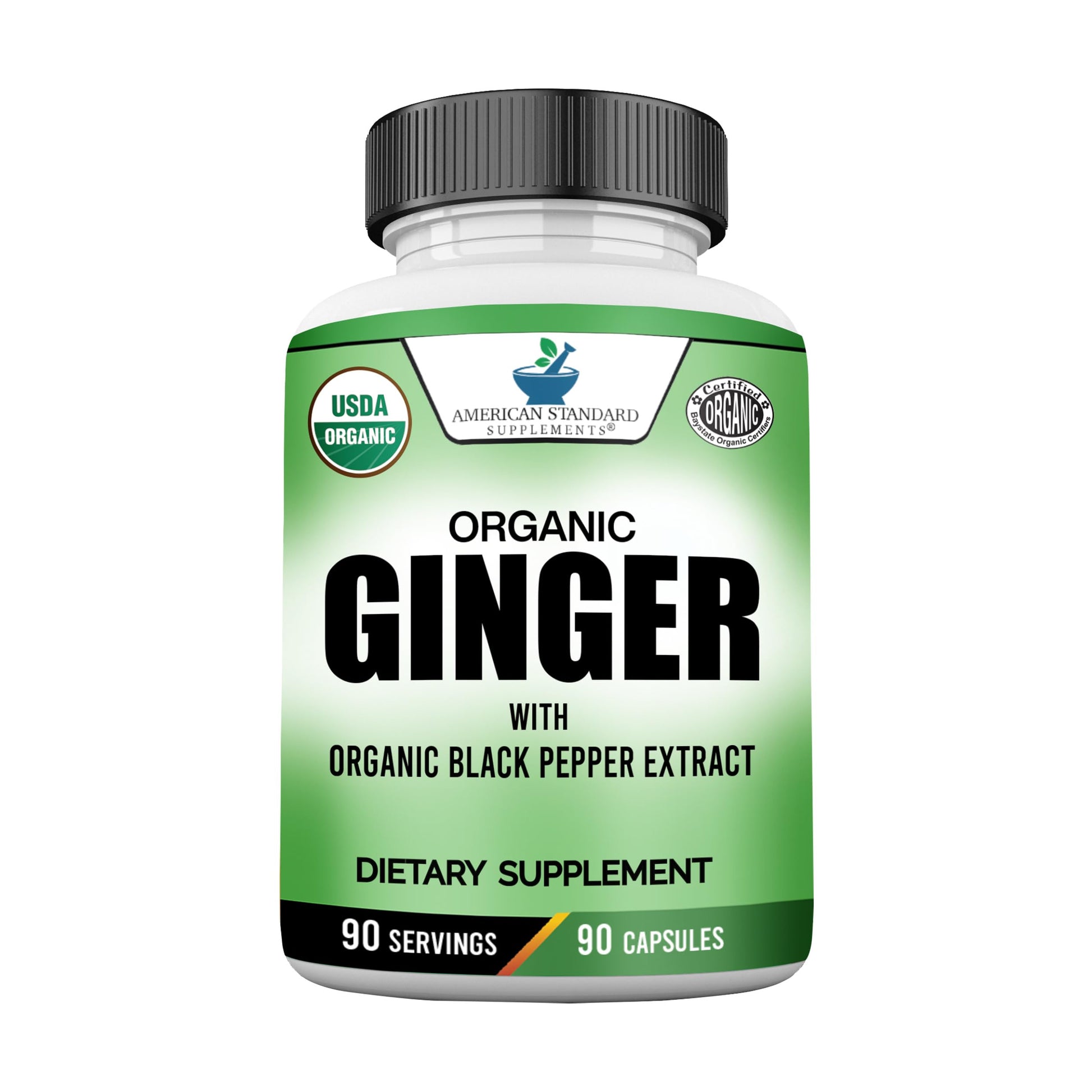 American Standard Supplements Organic Ginger Extract with Organic Black Pepper Extract 90 Capsules