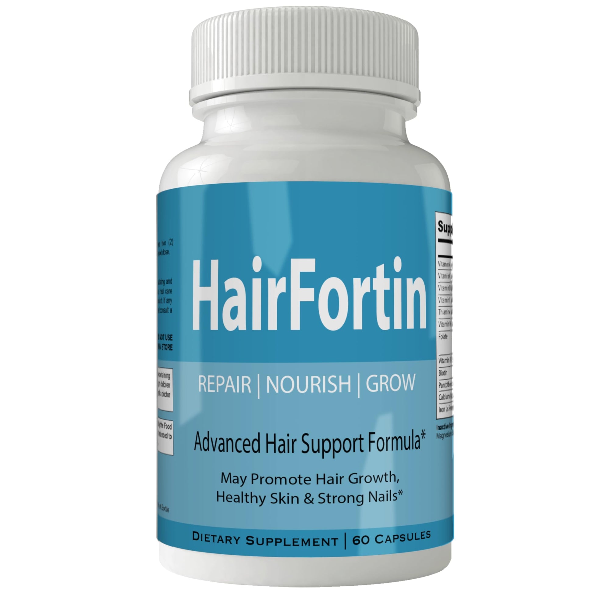 nutra4health LLC Hairfortin Advanced Hair Growth Vitamins and Minerals - Extra Strength Formula for Hair, Skin, and Nails with Biotin - Gluten Free, 60 Capsules