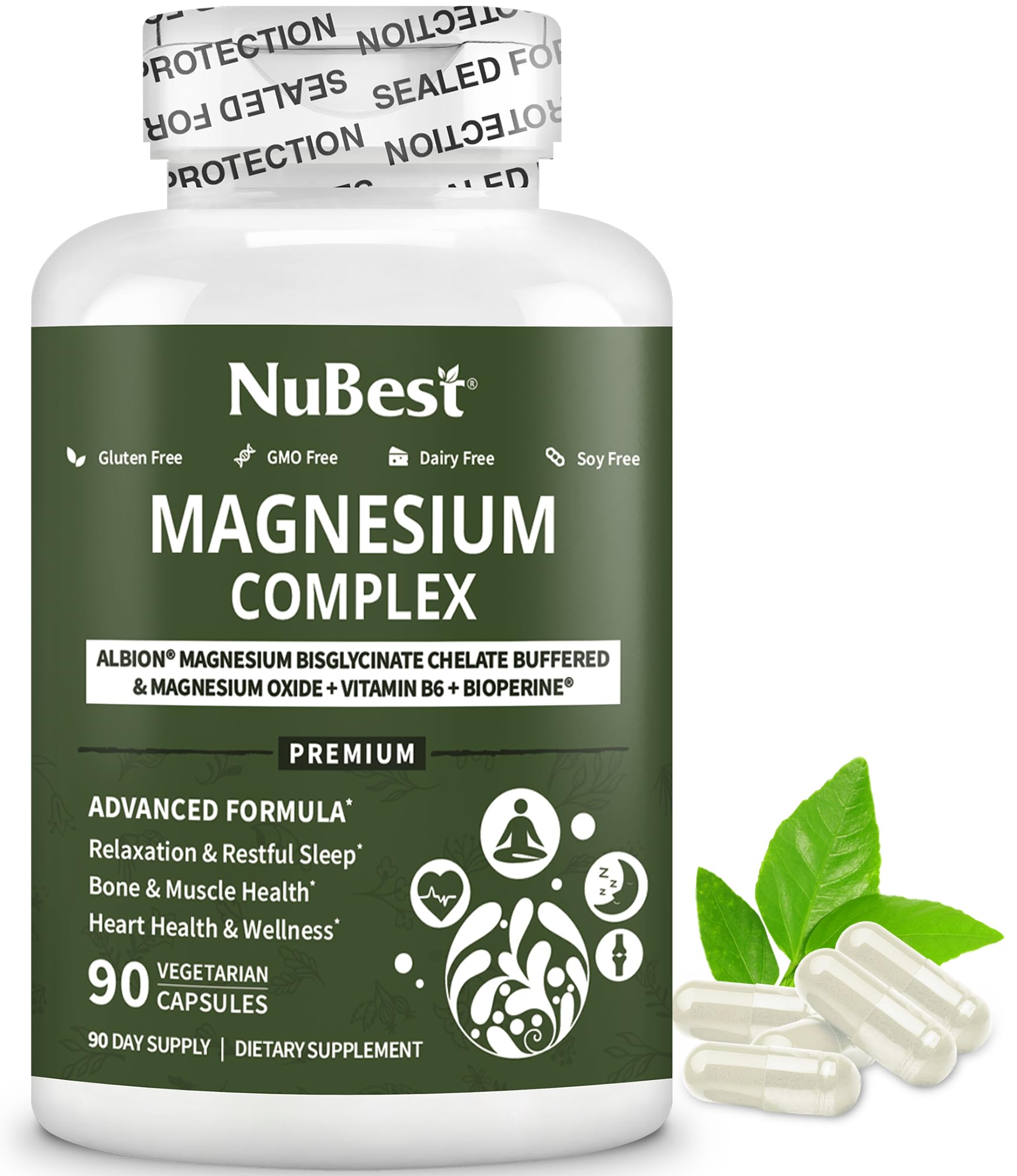 NuBest Magnesium Glycinate Chelate Complex Capsules, 90 Count