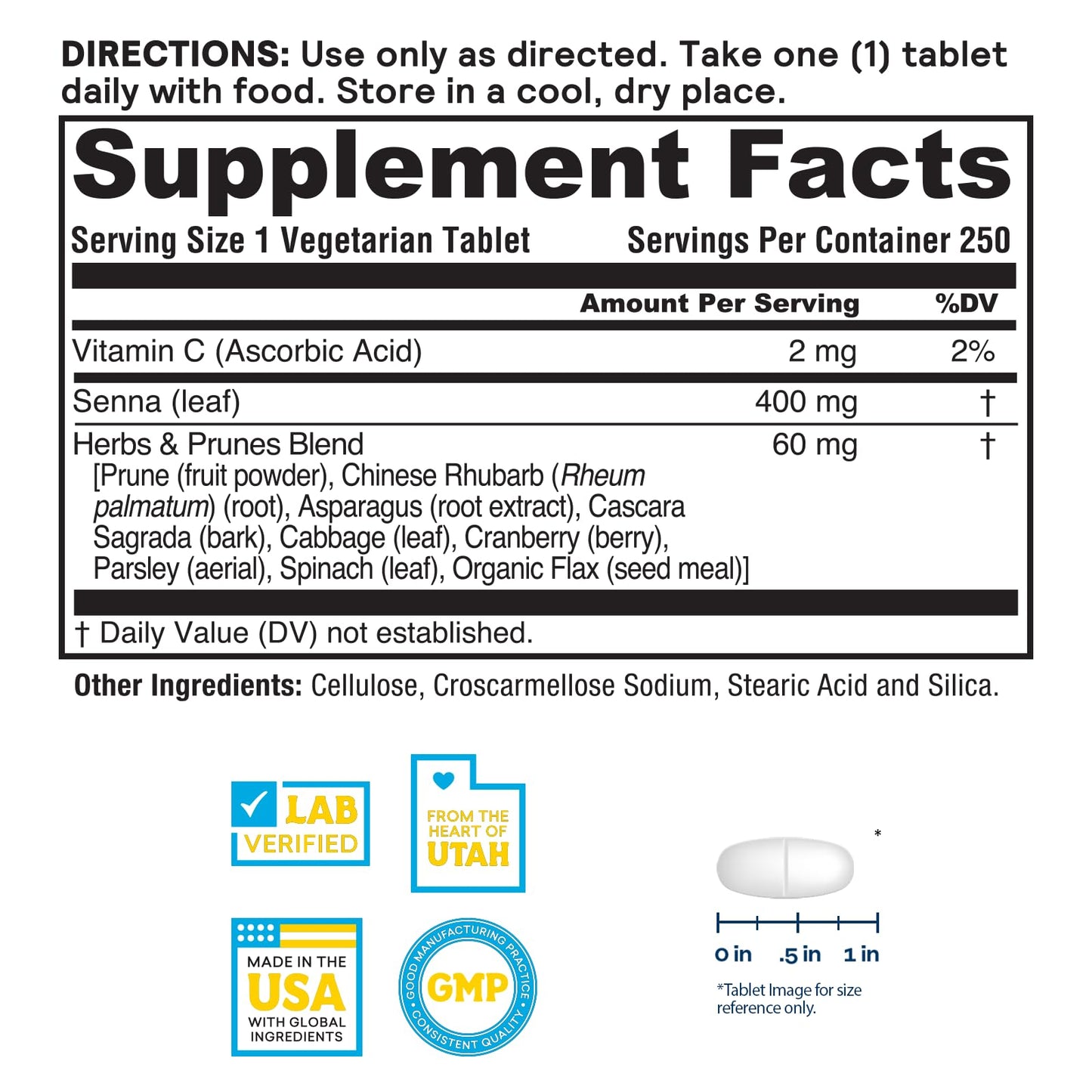 Nature's Life Herbs & Prunes Herbal Supplements with 400mg Senna Leaves Tablets, 250 Count