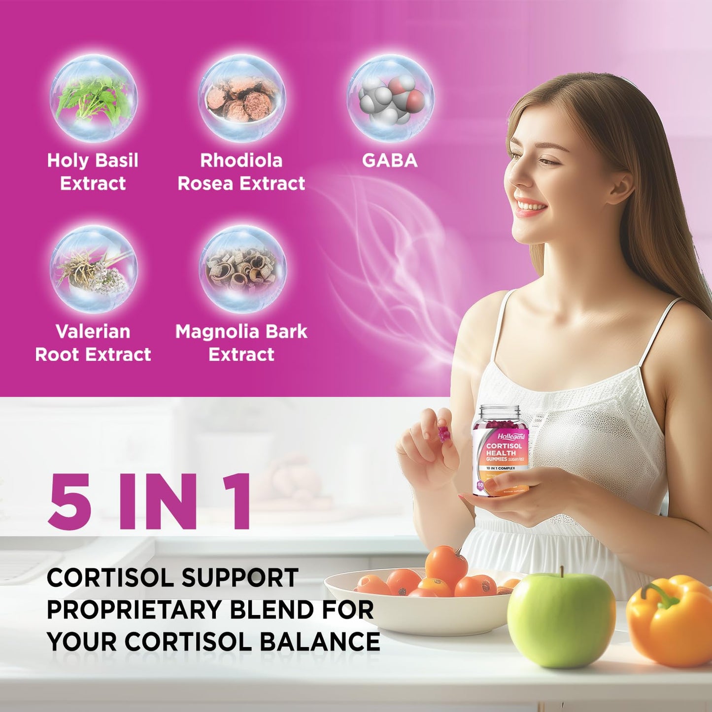 HOLLEGEND Cortisol Gummies for Women and Men 120 Count