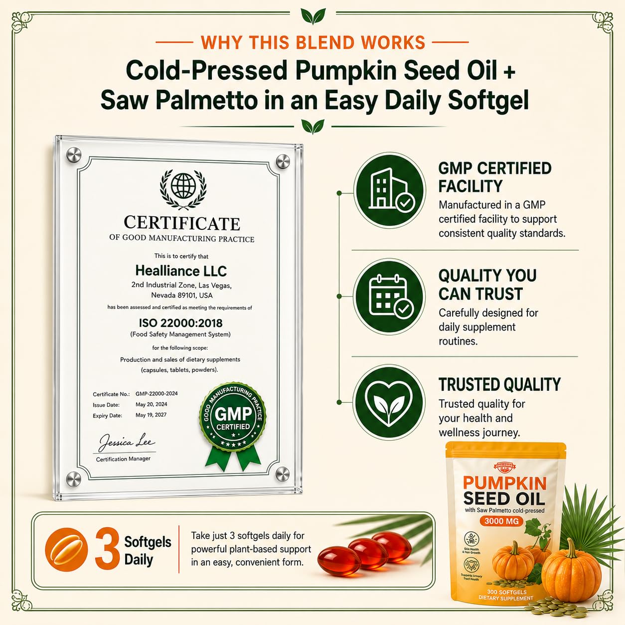 Healliance Pumpkin Seed Oil Softgels 300