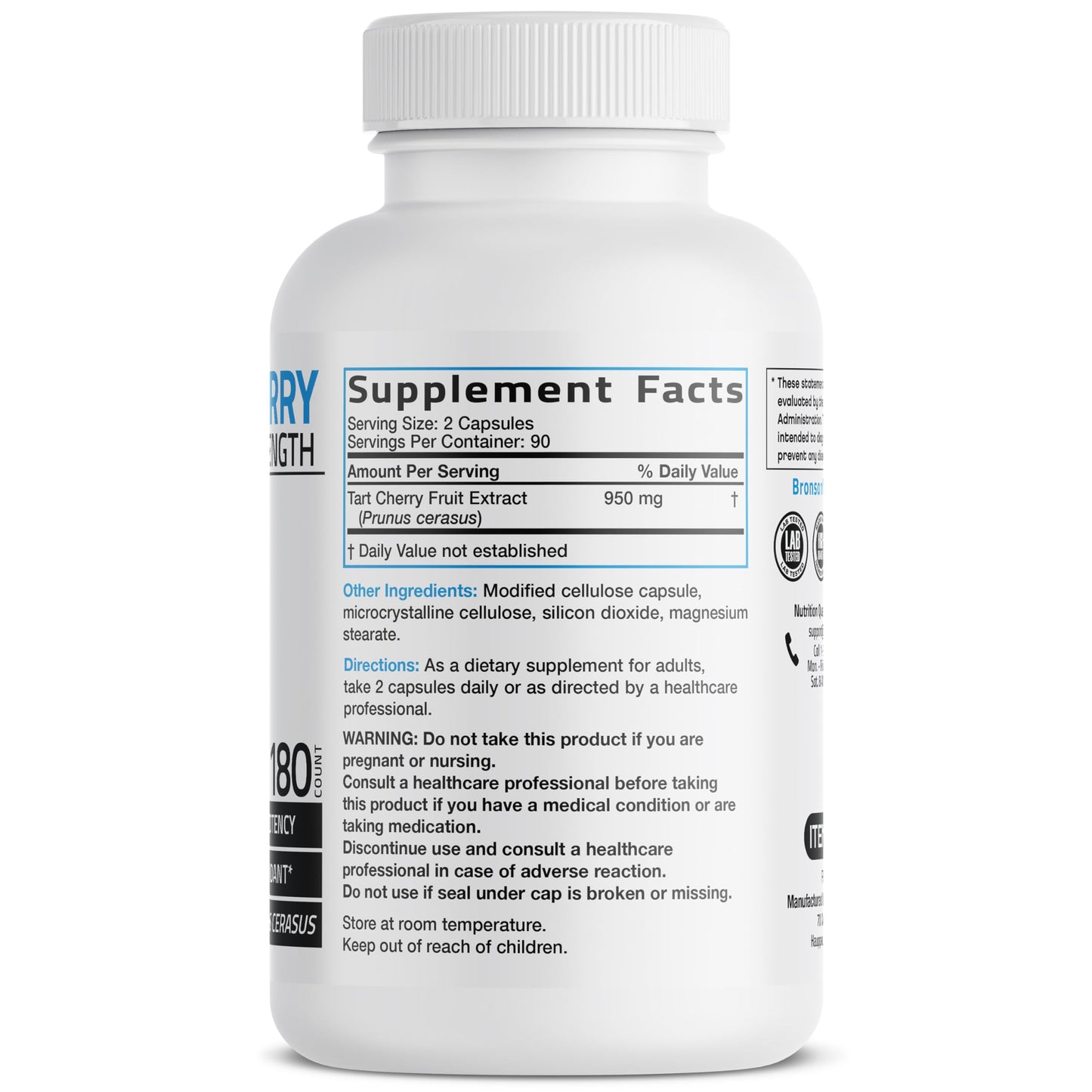 Bronson Tart Cherry Maximum Strength Capsules, 180 Count