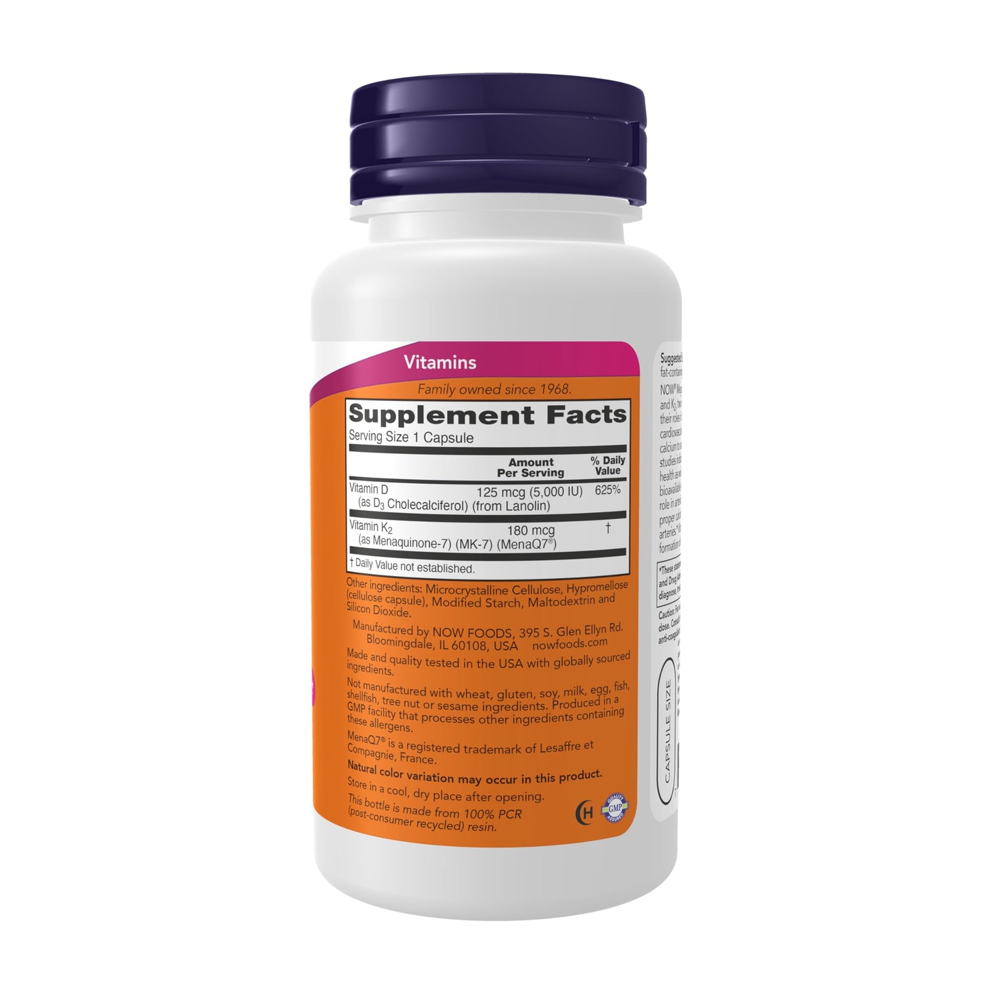 NOW Foods Mega D-3 & MK-7 5000 IU / 180 mcg, Bone & Cardiovascular Support, Vitamins K-3 & K-2, 120 Capsules