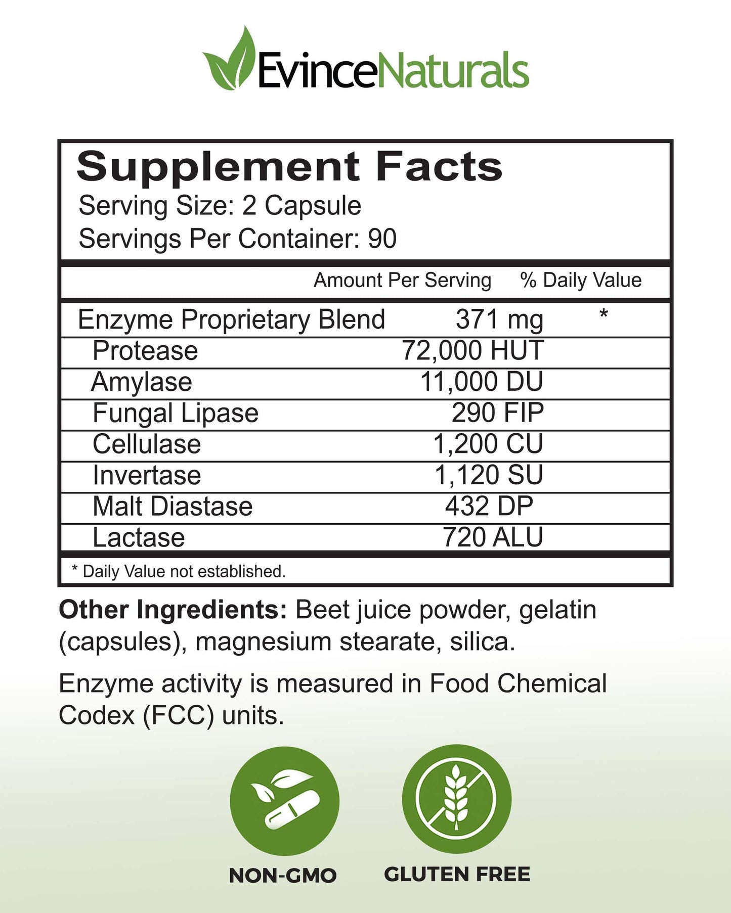 EvinceNaturals DigestPlus Digestive Enzymes Capsules, 180 Capsules