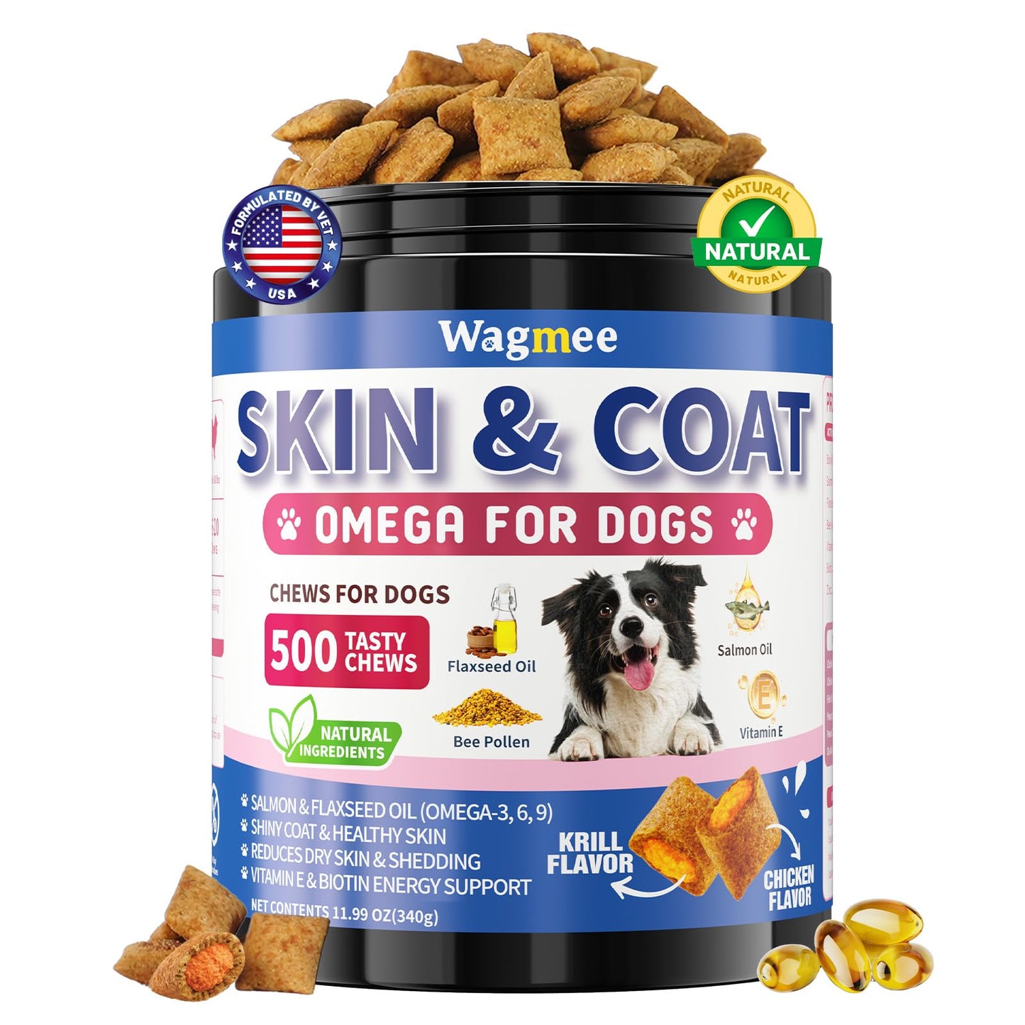 Wagmee Omega 3 for Dogs Soft Chew, 500 Count