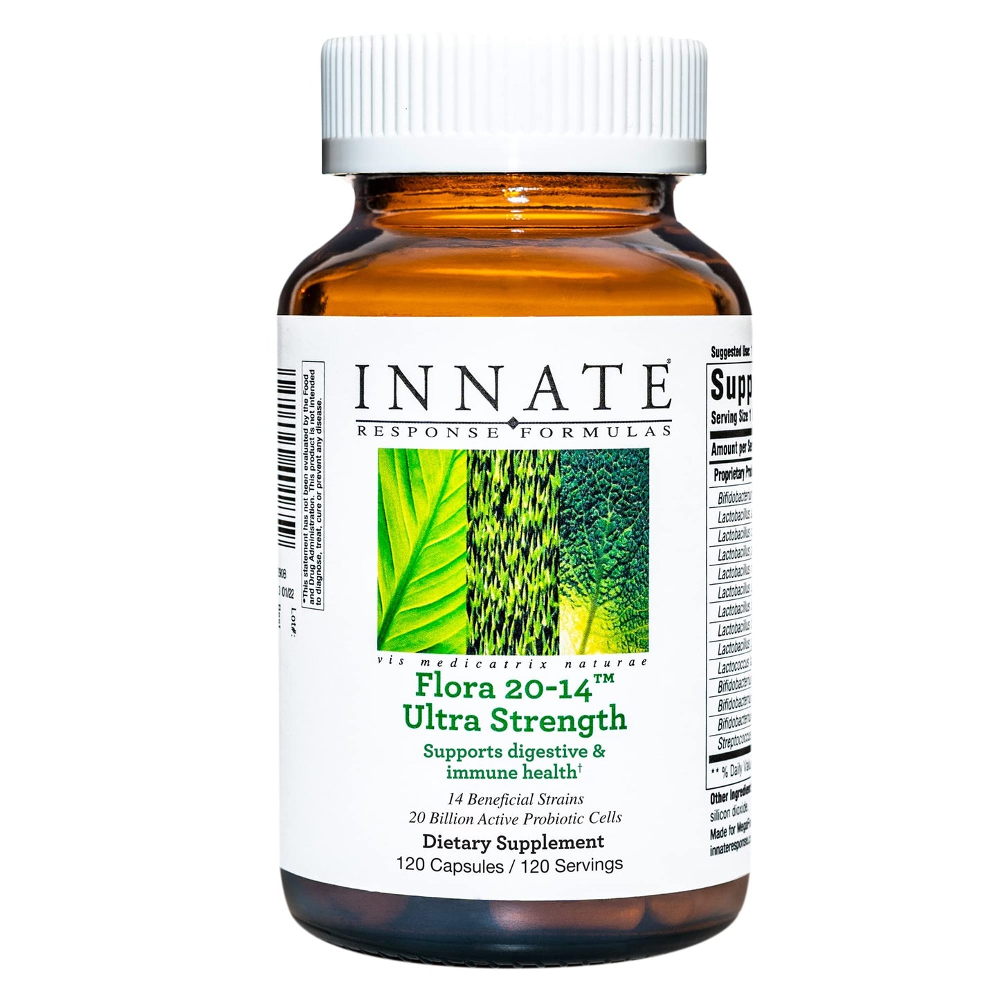 Innate Response Formulas Flora 20-14 Ultra Strength Probiotics for Digestive Health, 20 Billion CFU, Immune Support, Vegetarian, Non-GMO, 120 Capsules