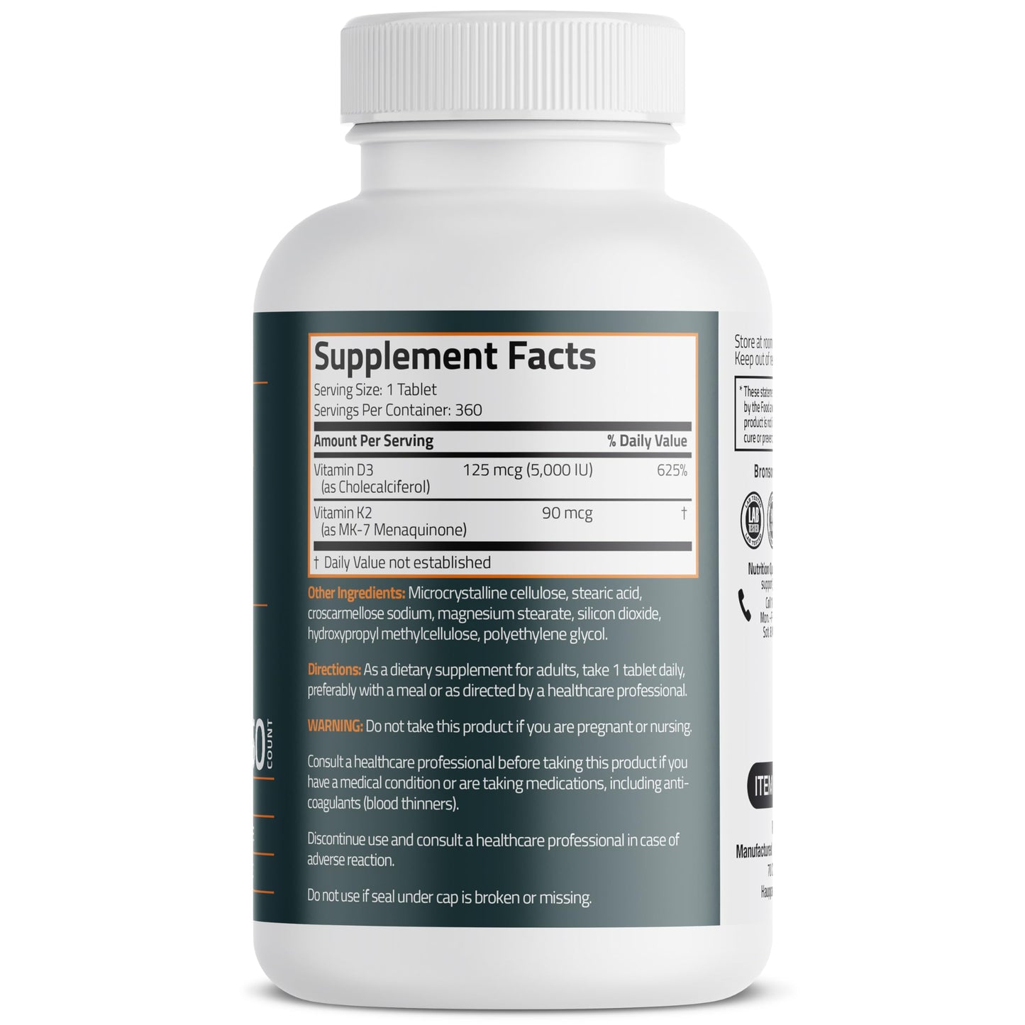Bronson Vitamin K2 D3 (MK7) Supplement Tablet 360 Tablets