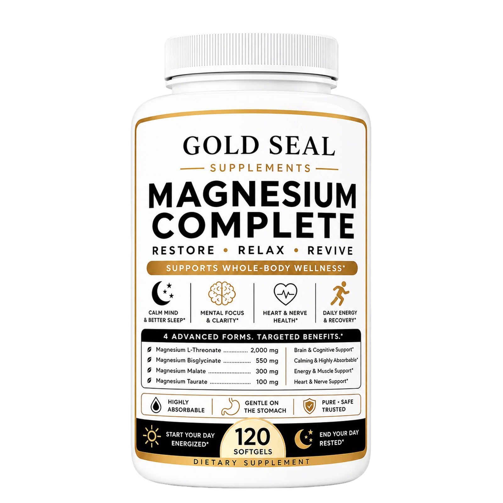Ikokei Magnesium Complete with Magnesium L-Threonate, Bisglycinate, Malate & Taurate with Vitamin B6 P-5-P Capsules 120 Count