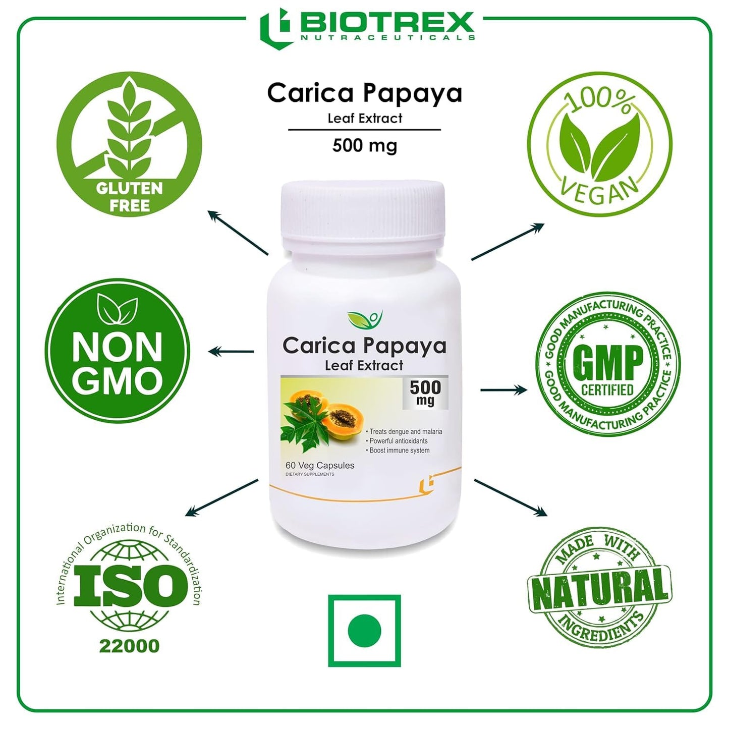 Generic Carica Papaya Leaf Extract 500mg Capsule 60 Capsules