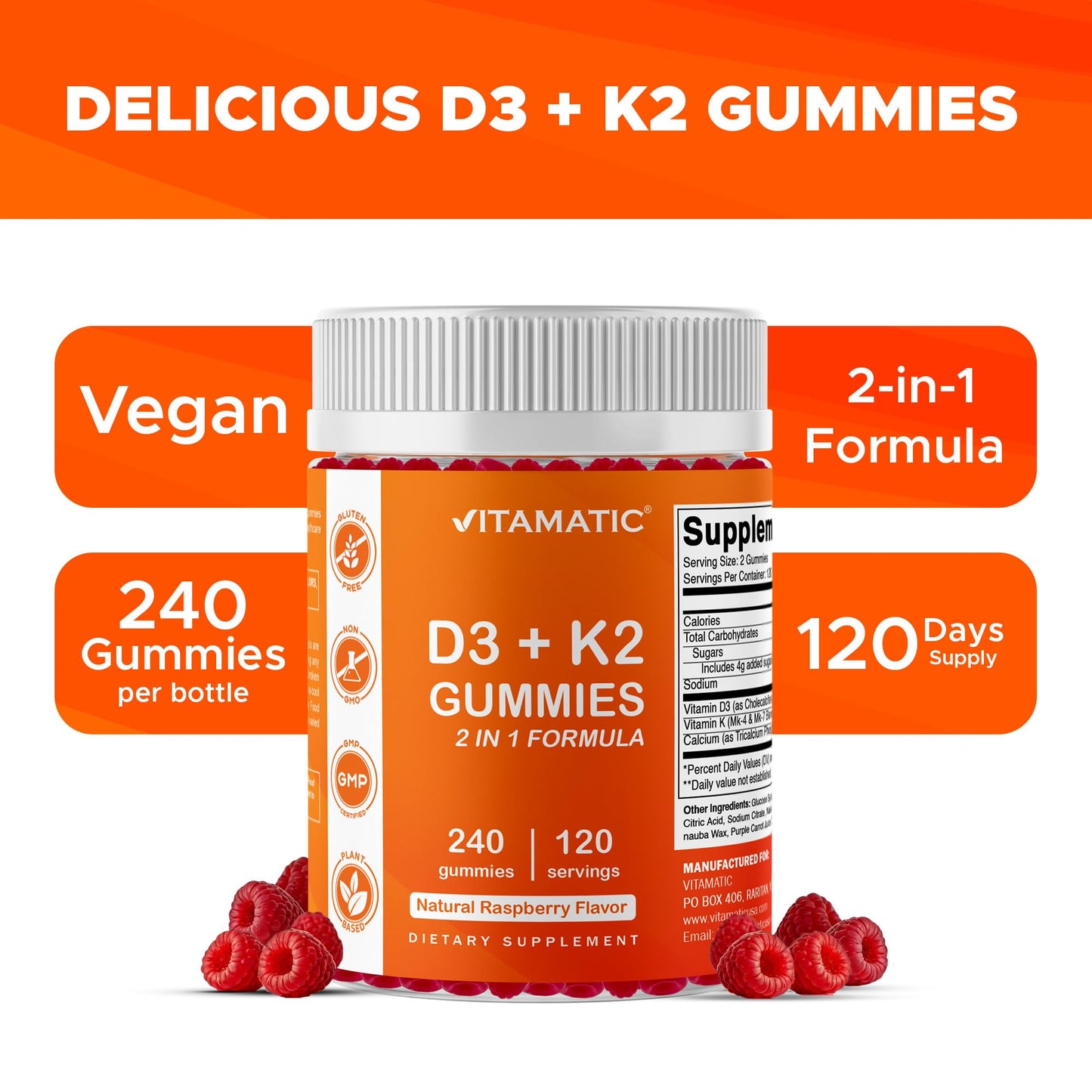 Vitamatic Vitamin D3 K2 with Calcium Gummies 240 Count