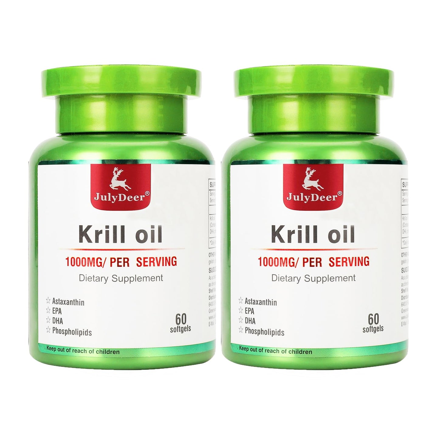 JulyDeer Antarctic Krill Oil 1000 mg with Omega-3s EPA, DHA, Astaxanthin & Phospholipids Softgels, 120 count