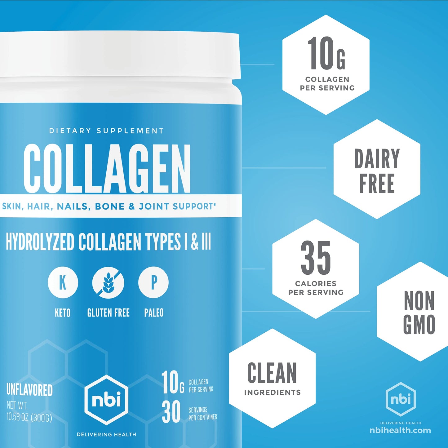 NBI Unflavored Collagen Peptides Powder 300