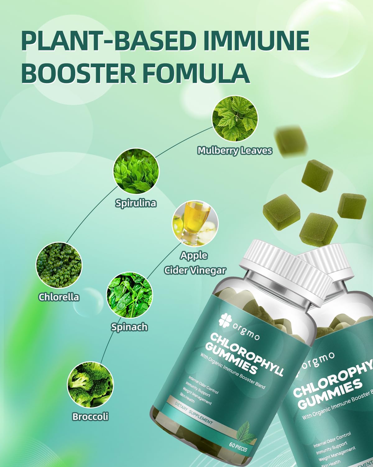 ORGMO Chlorophyll Gummies for Body Odor Sugar Free, 120 Gummies