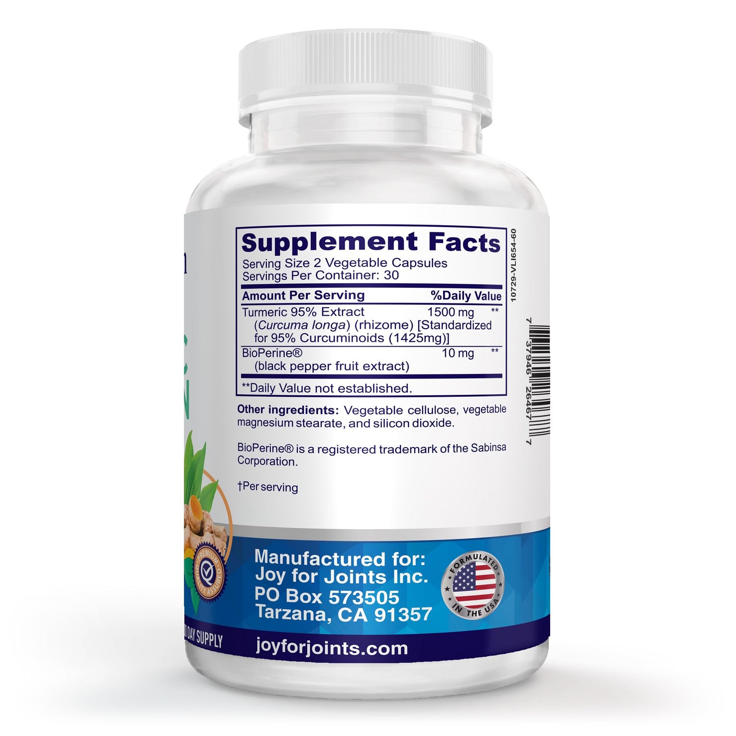 Vitality Span Turmeric Curcumin Supplement 1500mg – 95% Curcuminoids with 10mg BioPerine Black Pepper – High Absorption Antioxidant Support – Made in USA, 60 Capsules