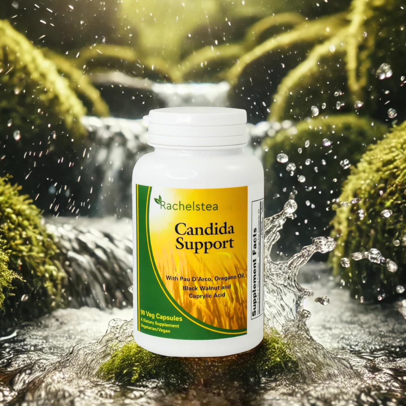 Rachelstea Candida Support, Intestinal Flora with PAU D'Arco, Oregano Oil, Black Walnut, and Caprylic Acid, 90 Veg Capsules