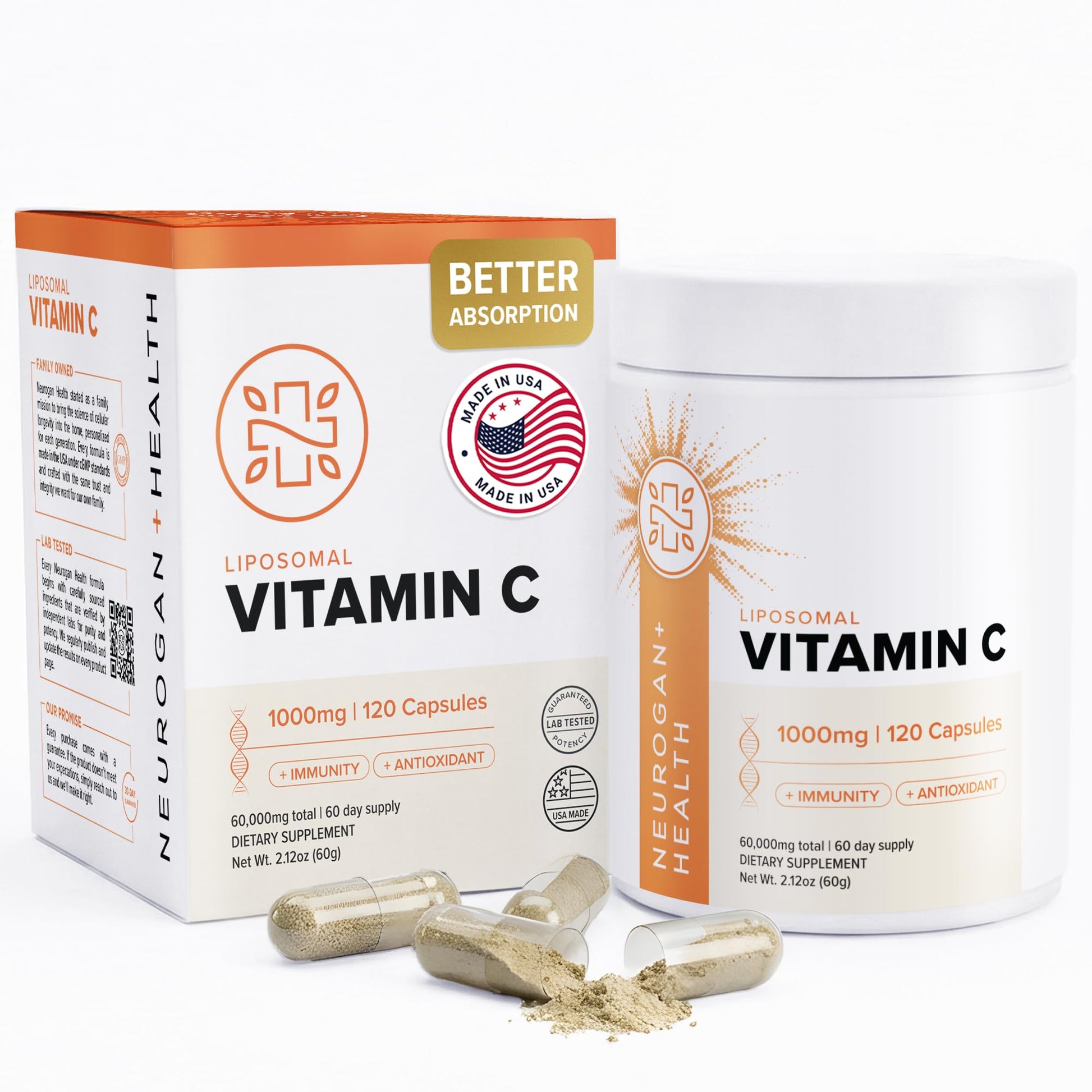 Neurogan Liposomal Vitamin C 1000mg High Absorption Capsules, 120 Ct