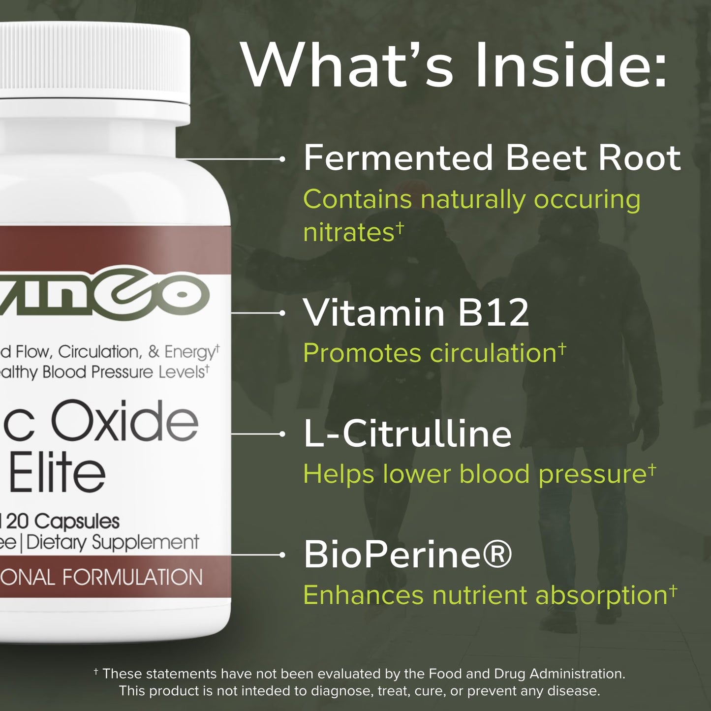 Vinco Nitric Oxide Elite Daily Blood Pressure Supplement 120 Capsules
