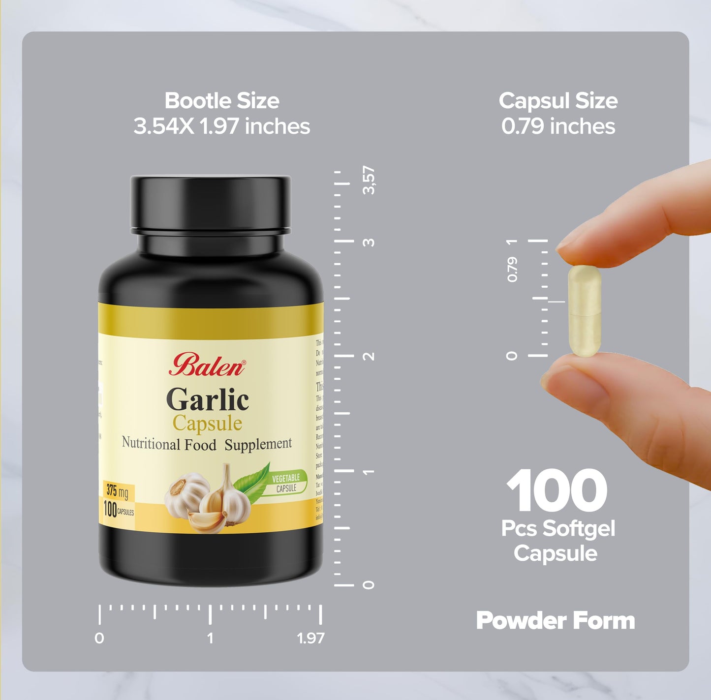 Balen Organic Garlic Powder Soft Capsules 100 Count