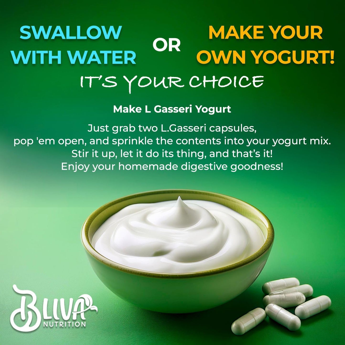 BLIVA NUTRITION Lactobacillus Gasseri Capsules - 50 Billion CFU per Serving - 90 Capsules