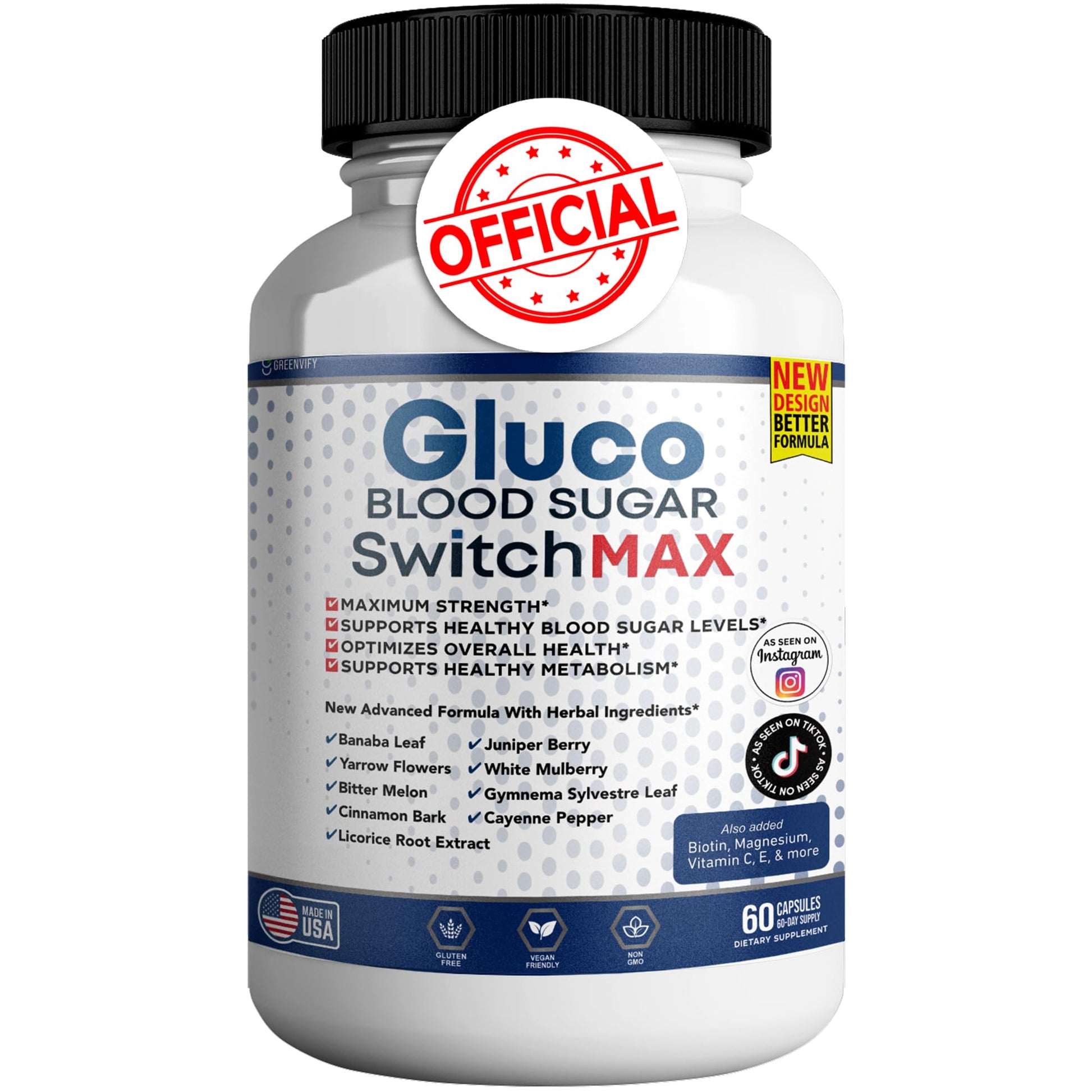 GREENVIFY Gluco Blood Sugar Switch Max All Natural Formula 60 Capsules