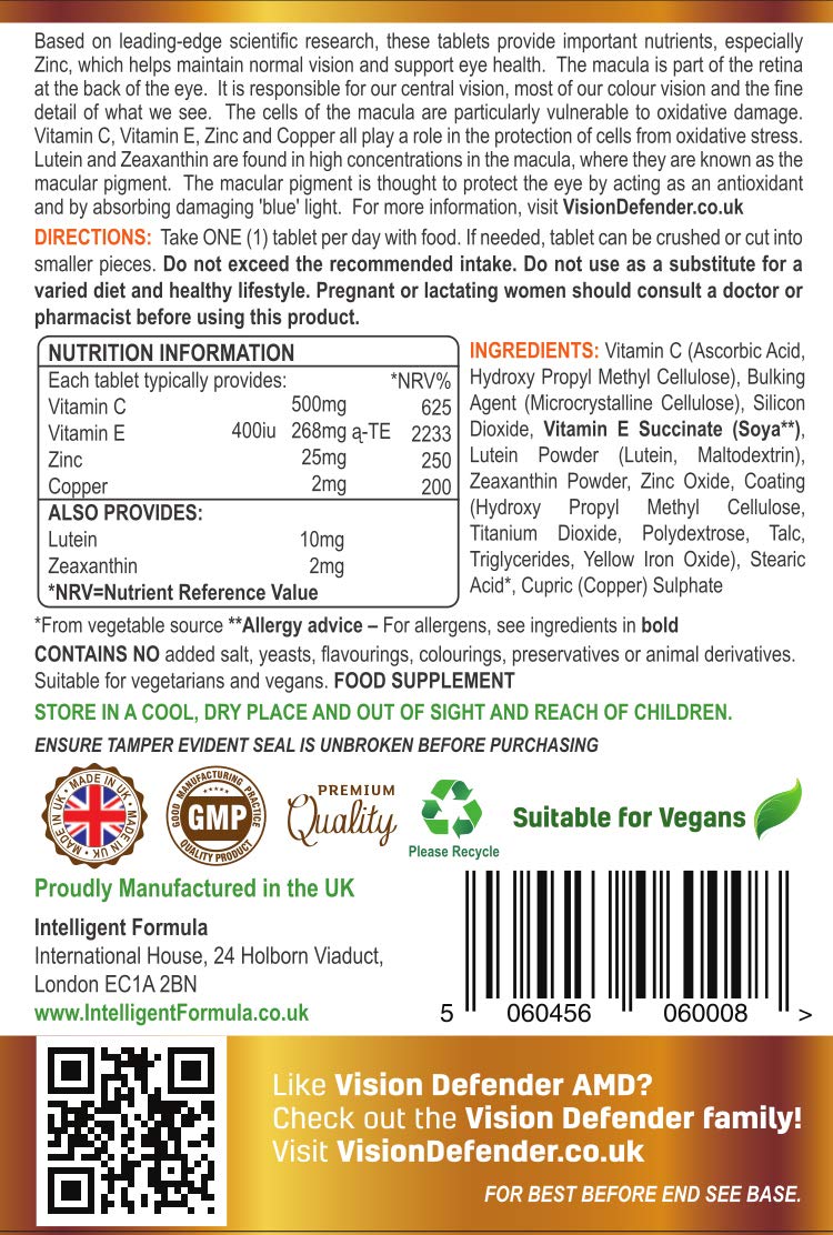 Intelligent Formula Vision Defender AMD AREDS2 Eye Vitamins 90 Tablets