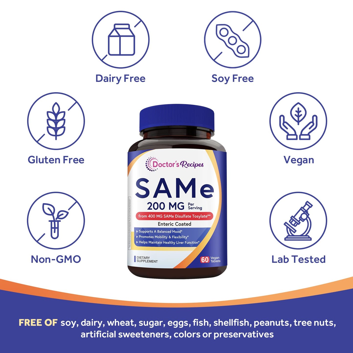 Doctor's Recipes SAM-e 200 mg S-Adenosyl-L-Methionine Capsule, 60 Count