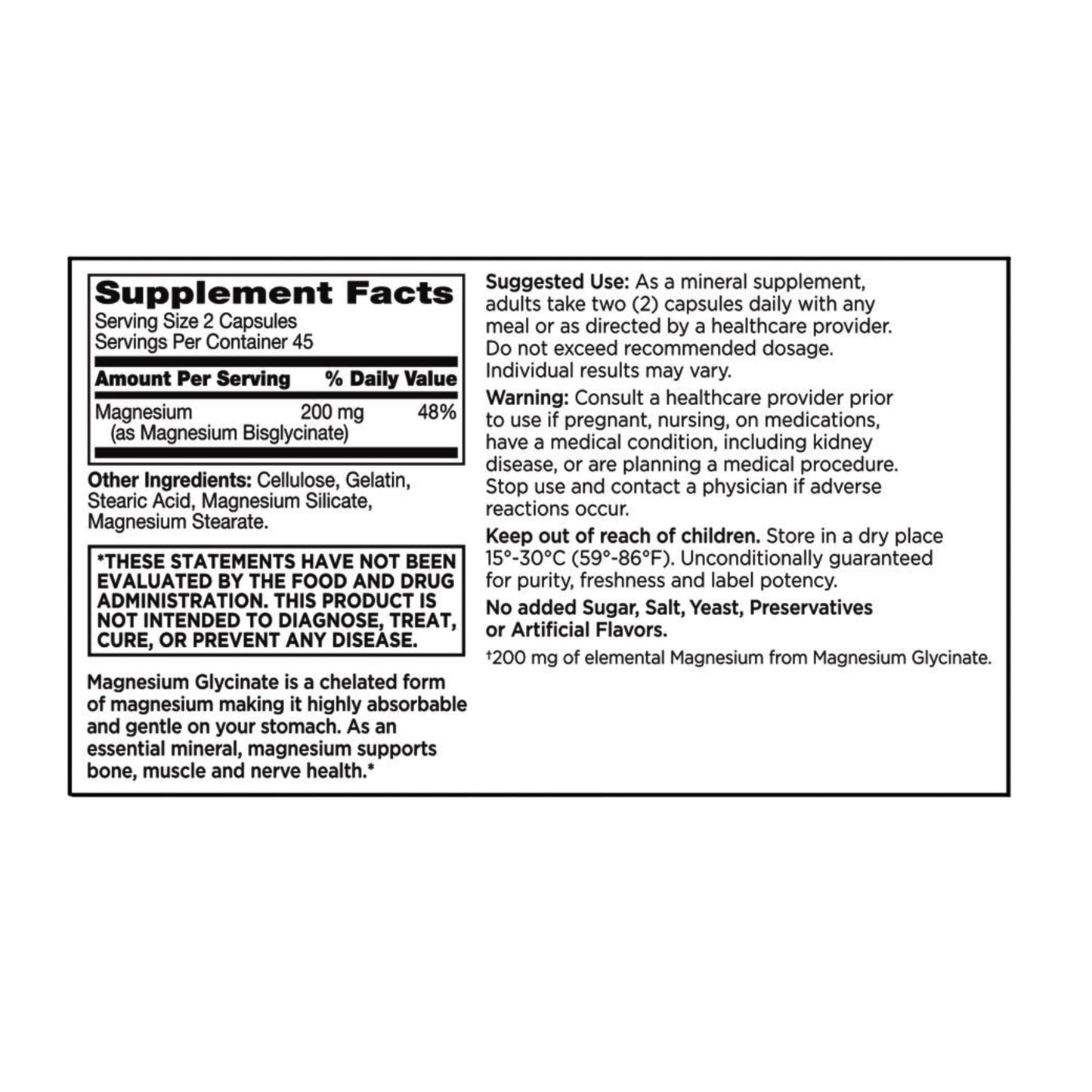 Quality Choice Magnesium Glycinate 200 mg - Bone, Muscle, Heart & Nerve Support, 90 Capsules