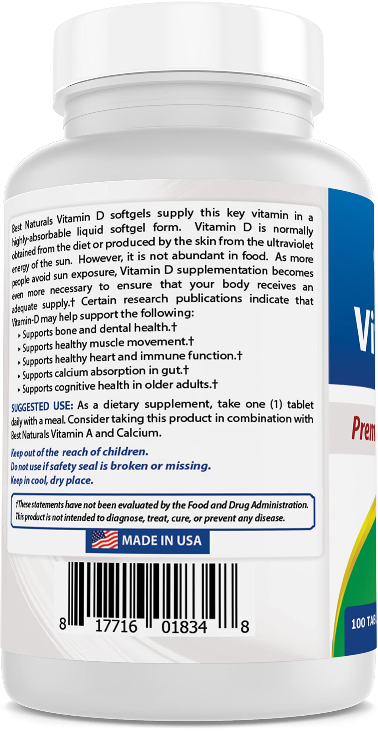 Best Naturals Vitamin D3 2000 IU (50 mcg) Tablet, 300 Count