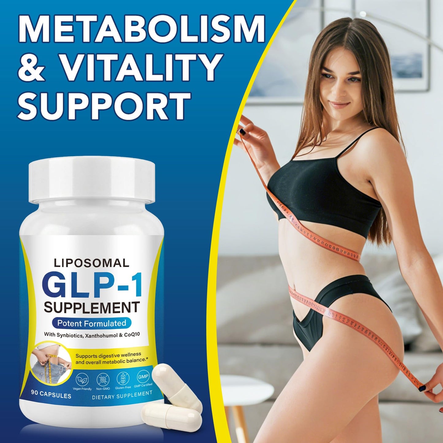 ZXXBEST GLP-1 Supplement for Women & Men - Vegan, Gluten-Free, Dairy Free, Energy & Digestion Balance Capsule 90 Count
