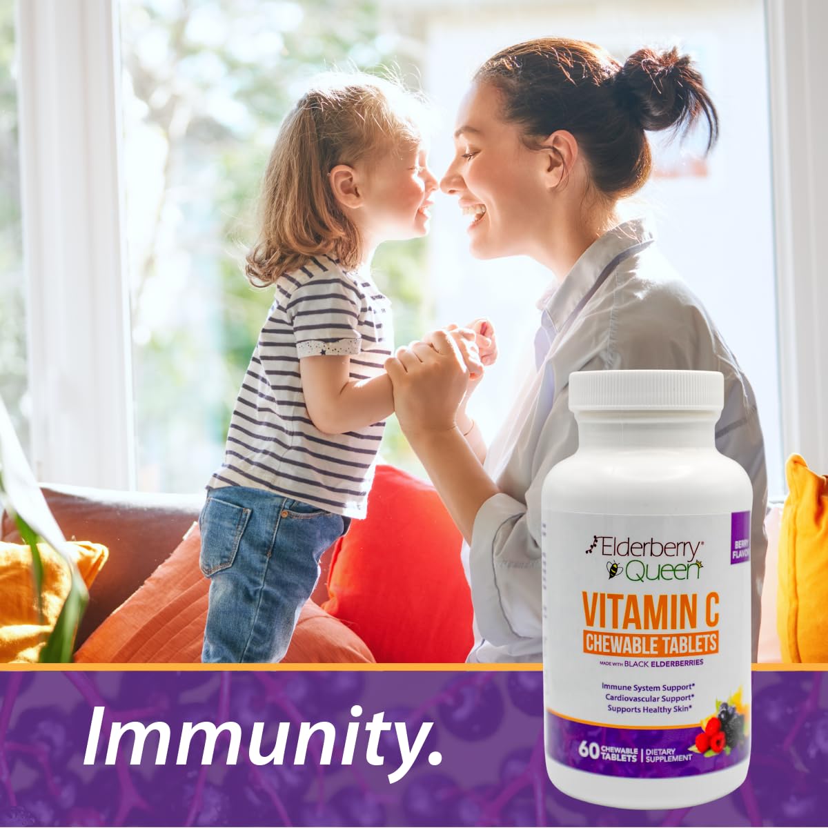 Elderberry Queen Vitamin C 500mg Tablet, Immune Boost & Antioxidant Support, 60 Count