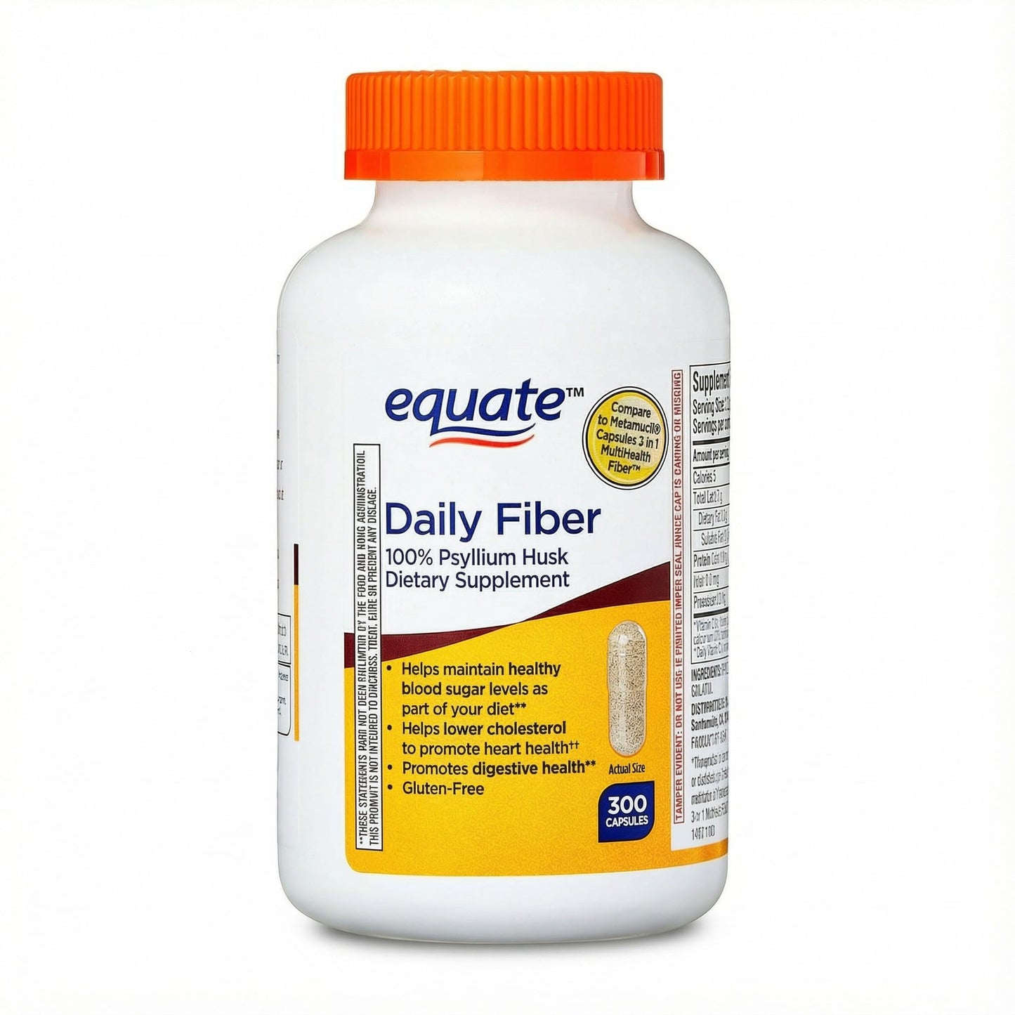 Generic Psyllium Husk Fiber Capsules, Daily Fiber Supplement, Unflavored, Gluten Free Formula, 300 Capsules