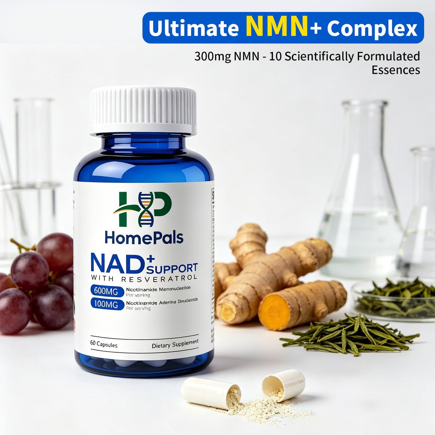 HomePals Liposomal NAD+ Supplement with Resveratrol, 60 Capsules