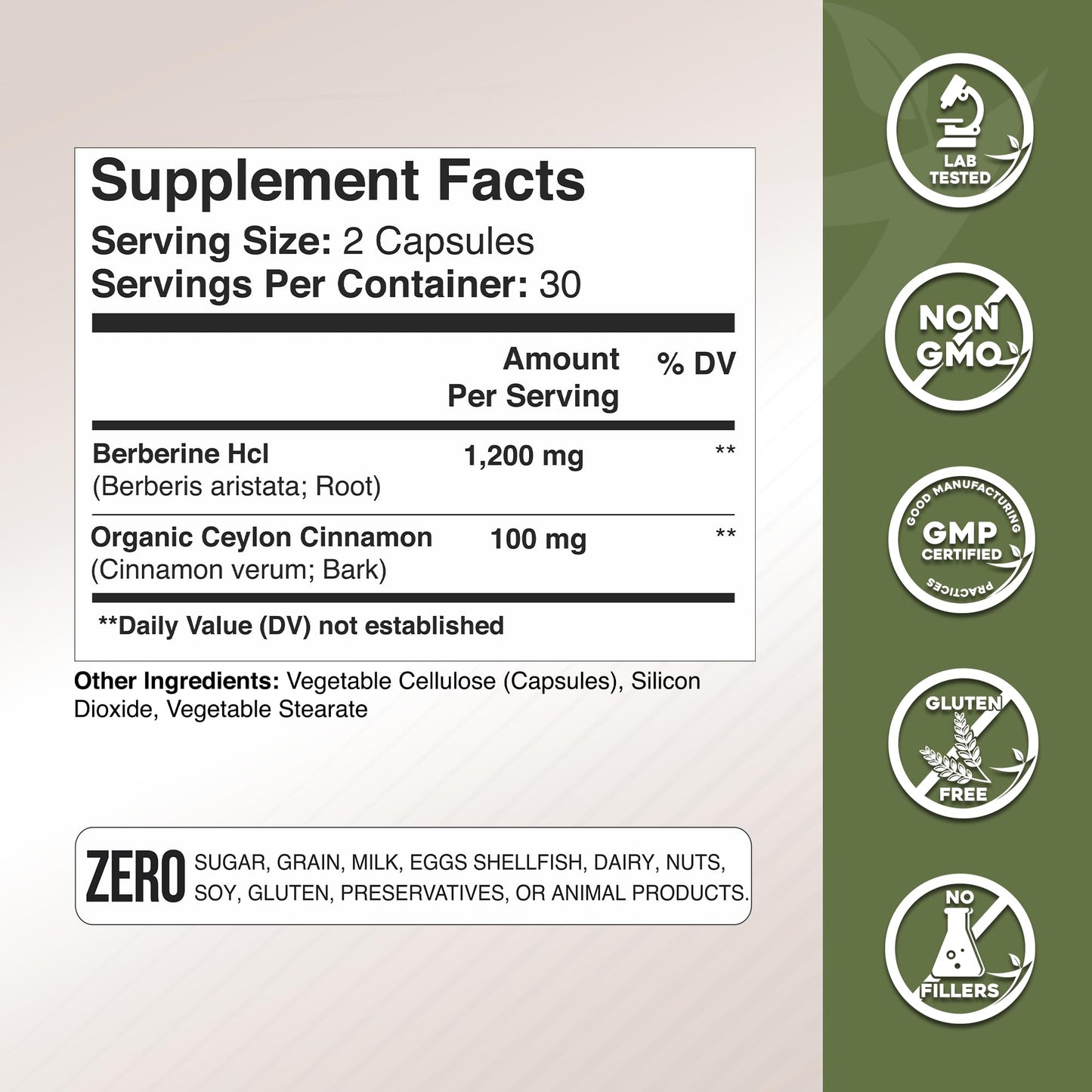 GADE NUTRITION BOOST YOUR HEALTH Berberine Supplement with Ceylon Cinnamon Capsules 60 Count
