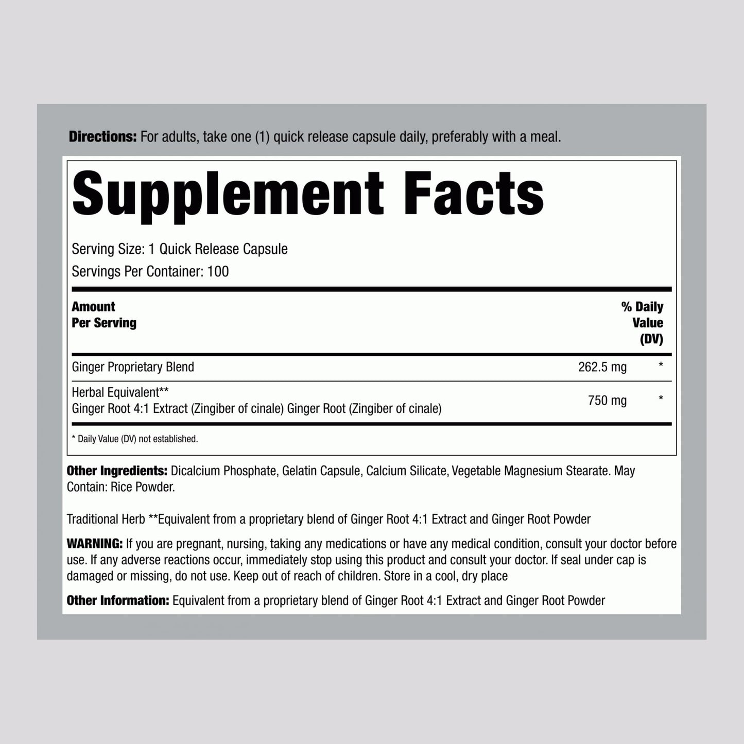 Lindberg Ginger Root Extract Supplement Capsule, 100 Capsules