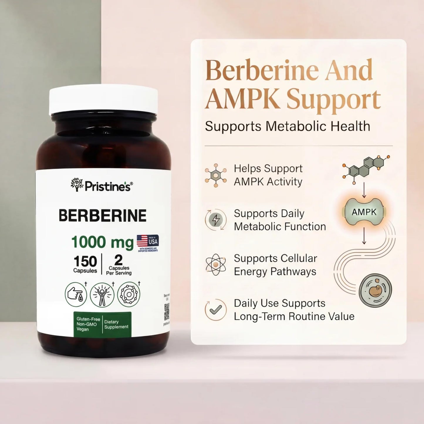 PRISTINE'S Berberine 1000 MG Supplement Capsules 150 Capsules