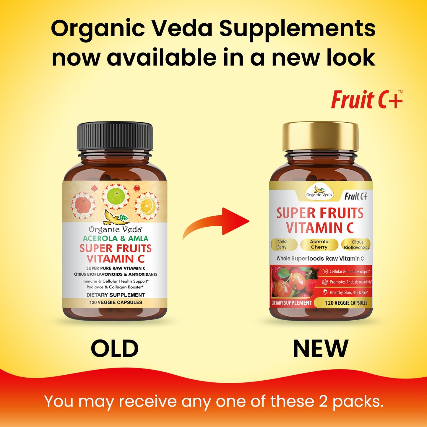 Organic Veda Fruit C+ Vitamin C Complex 1250mg Whole Food Vitamin C Supplement with Citrus Bioflavonoids, Acerola & Amla - 120 Capsules