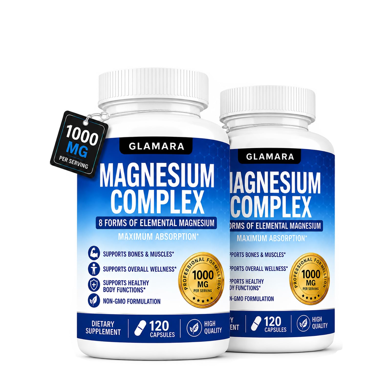GLAMARA Magnesium 8-in-1 Magnesium Complex Capsule, 120 Count