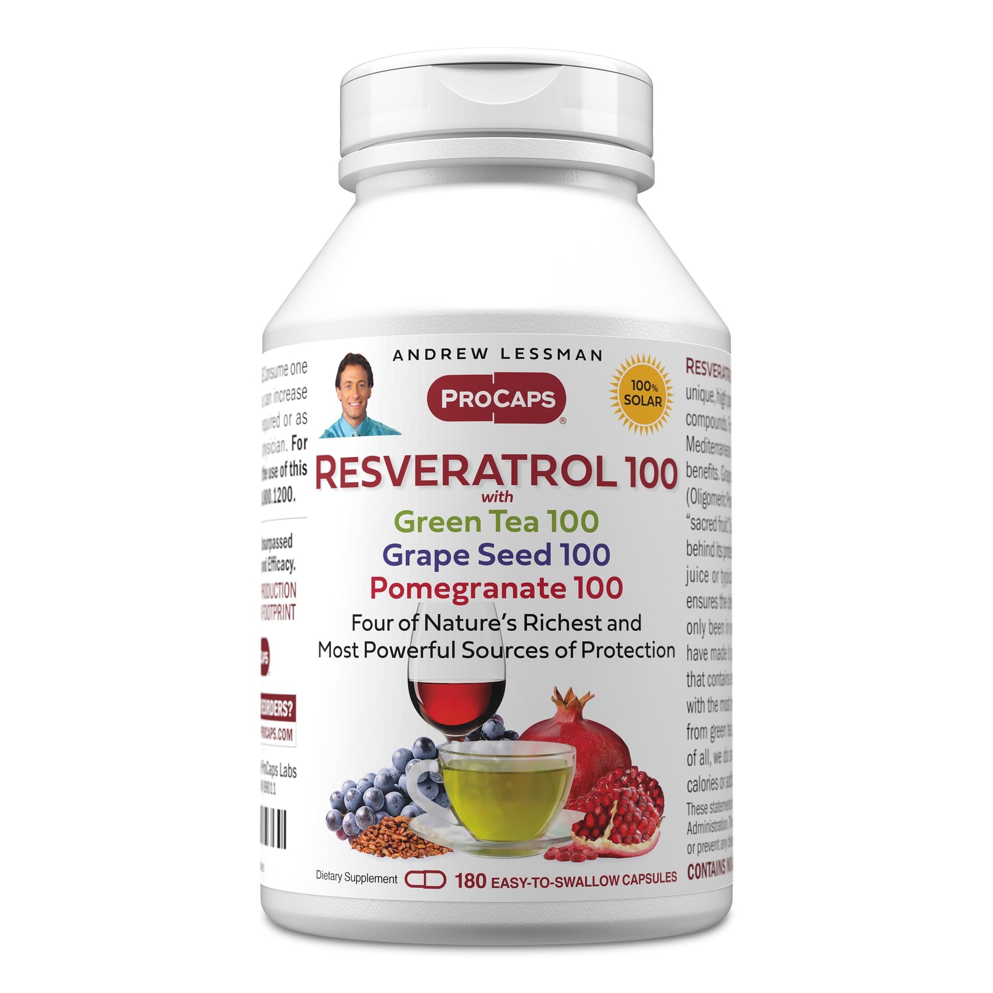 ANDREW LESSMAN Resveratrol-100 with Green Tea, Grape Seed & Pomegranate 100mg, 180 Capsules