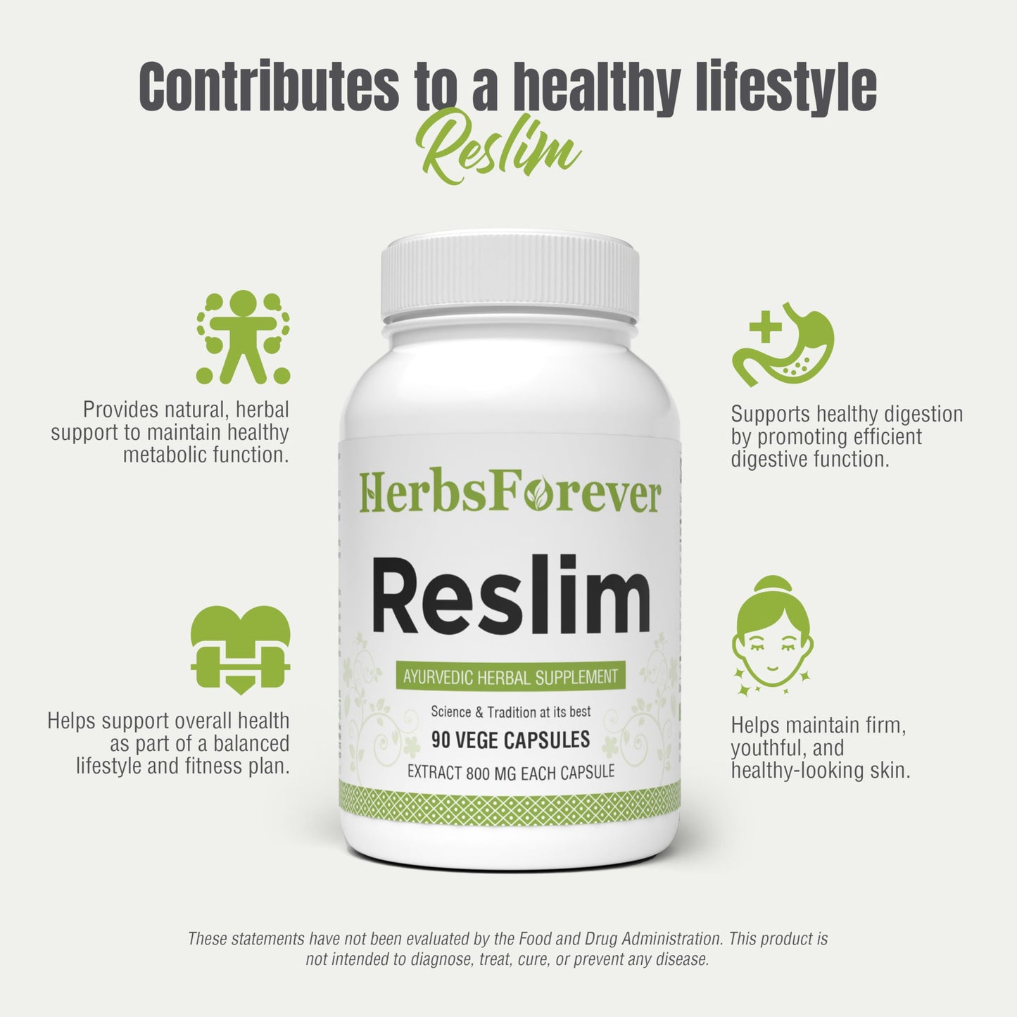 Herbsforever Reslim Capsules Ayurvedic Herbal Supplement Kapha Dosha Balance, 800 mg Each, 90 Capsules