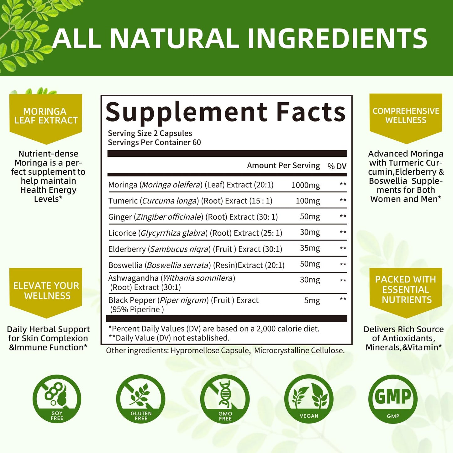 Mulittea Moringa Capsules Organic 1000mg Capsule 120 Count
