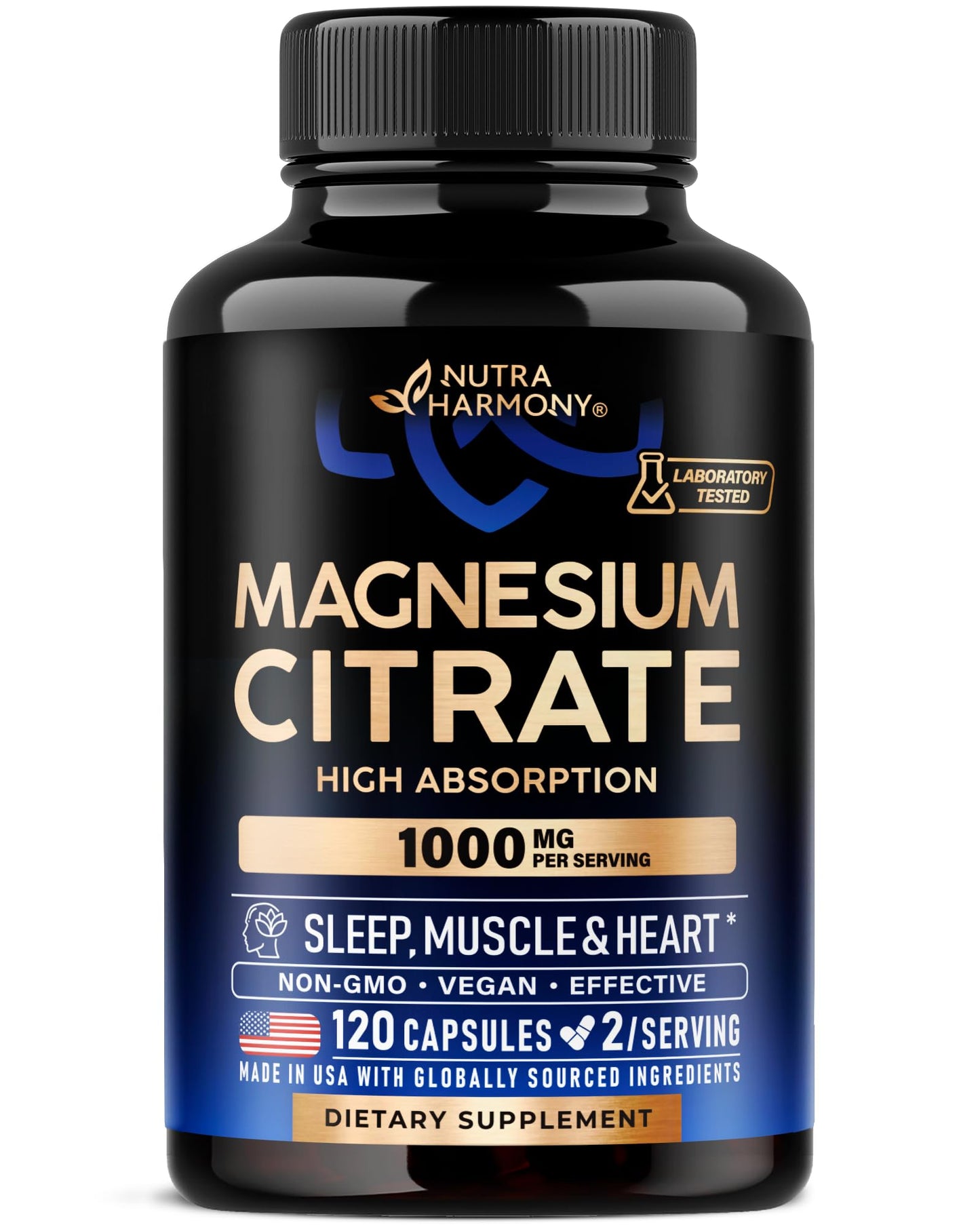 NUTRAHARMONY Magnesium Citrate 1000mg Capsules, 120 Capsules